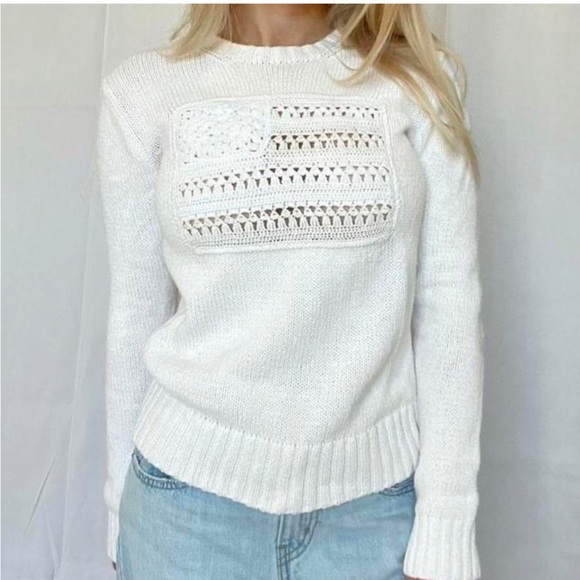 NWT Polo Ralph Lauren Cream Flag Sweater 100% Cotton Size L - Picture 1 of 6